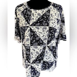 Kikit navy blue/ivory Patchwork Bandana print top size L